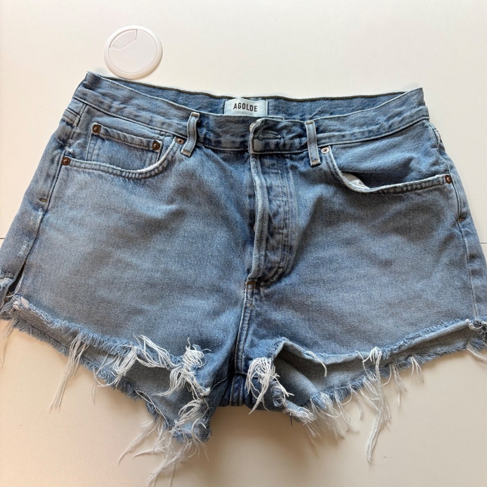 AGOLDE Parker Shorts Women 29 Blue Denim Cut Off High Rise Raw Hem A026B-1141